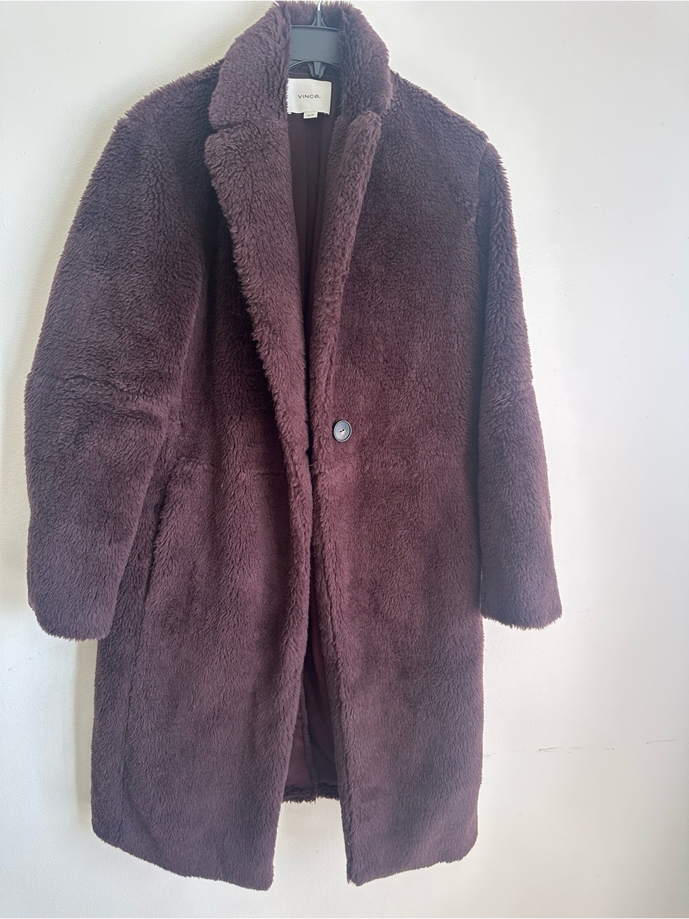 Vince Teddy Coat in Deep Brown Plush Faux Fur